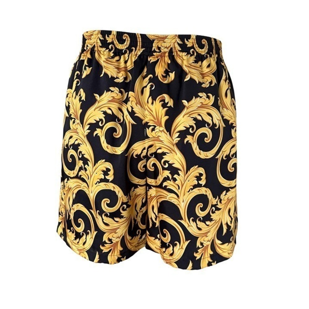 Versace Men'sBaroque Print Twill Poly Shorts Black Gold Print Shorts, sz 50 - Picture 3 of 12